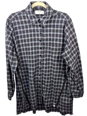 One Teaspoon Top Womens Small Flannel Tunic Button Down Shirt Layering Raw Hem